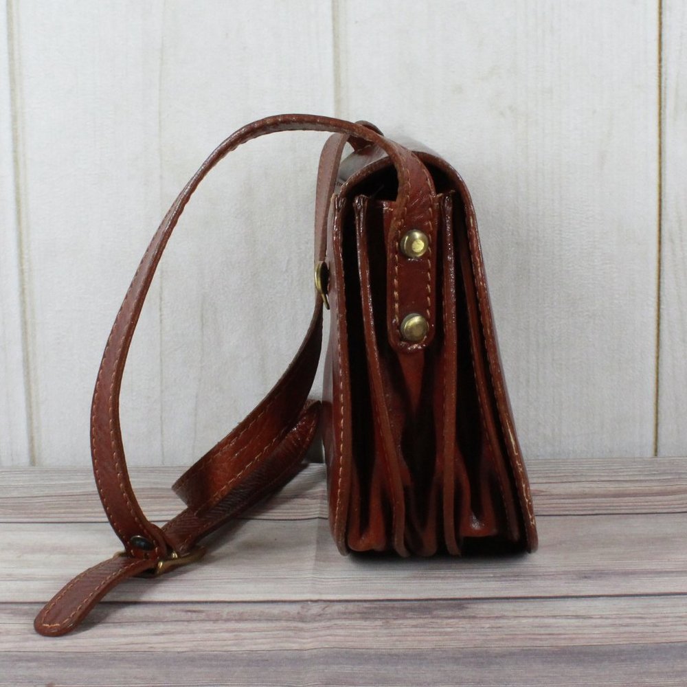 Firenze Brown Leather Crossbody Sling Saddle Bag Italy Made - Picture 3 of 9